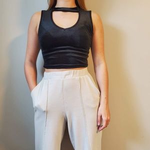 Black velour crop top